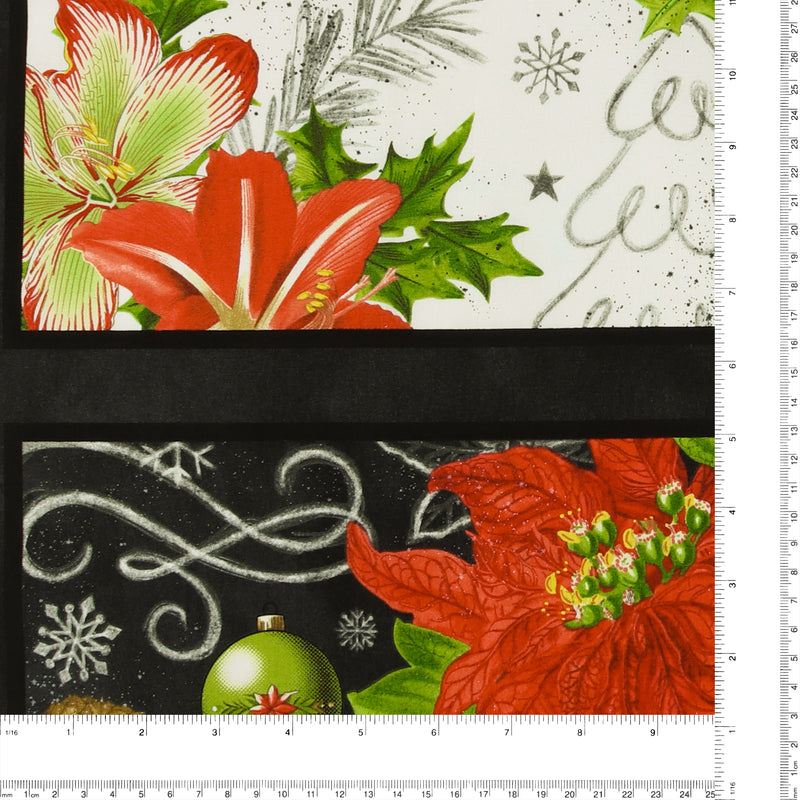 Blank - Printed Panel Cotton 24 x 44 in (61 x 112 cm) - BE MERRY & SHINE BRIGHT - 007 - Black
