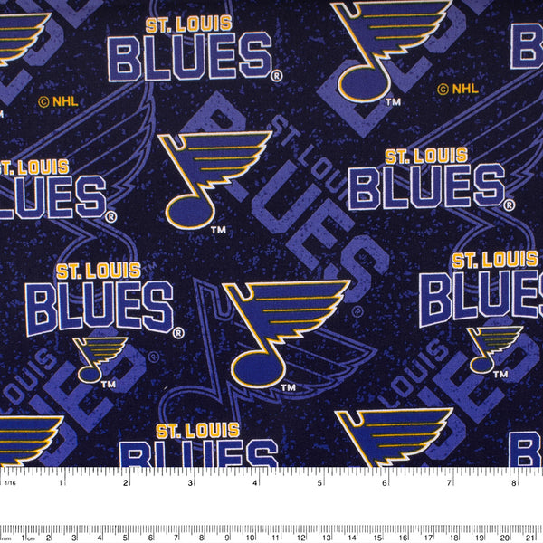 Blues de St-Louis - Coton imprimé LNH - Logo - Bleu