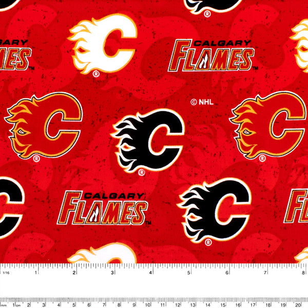Flames de Calgary - Coton imprimé LNH - Logo - Rouge