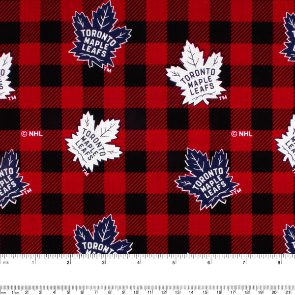 Maple leafs de Toronto - Coton imprimé LNH - Carreaux Buffalo - Rouge