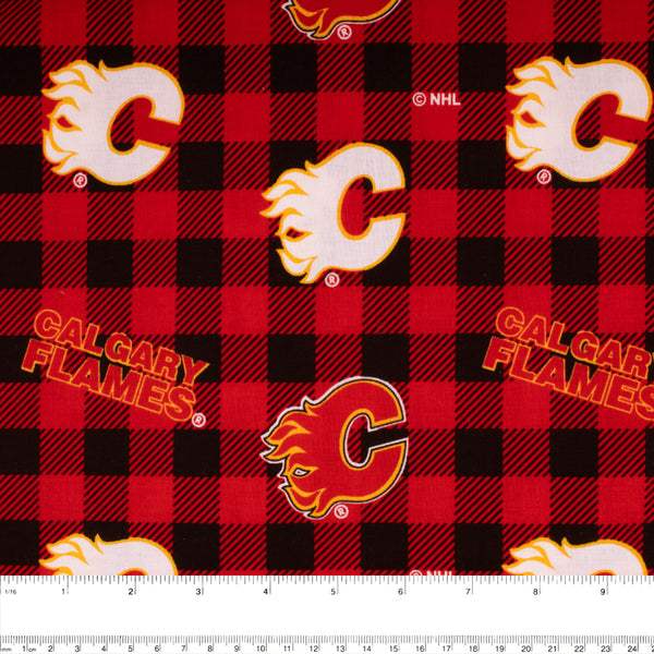 Flames de Calgary - Coton imprimé LNH - Carreaux - Rouge