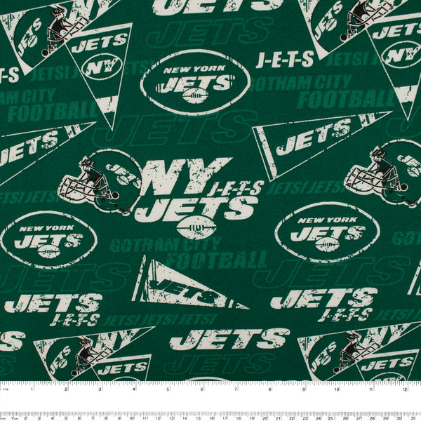 Coton imprimé - LNF - Les Jets de New York - Drapeaux - Vert