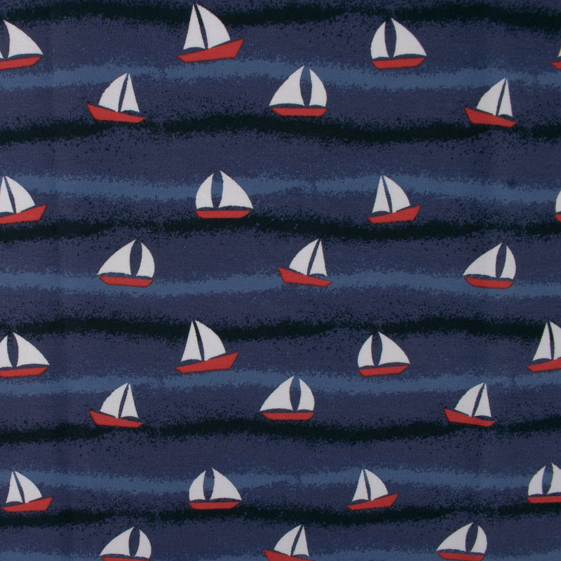 EUROPEAN - Cotton French Terry Print  - Sailboat - Navy