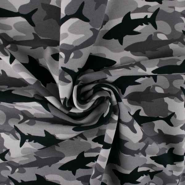 EUROPEAN - Cotton French Terry Print  - Shark - Grey