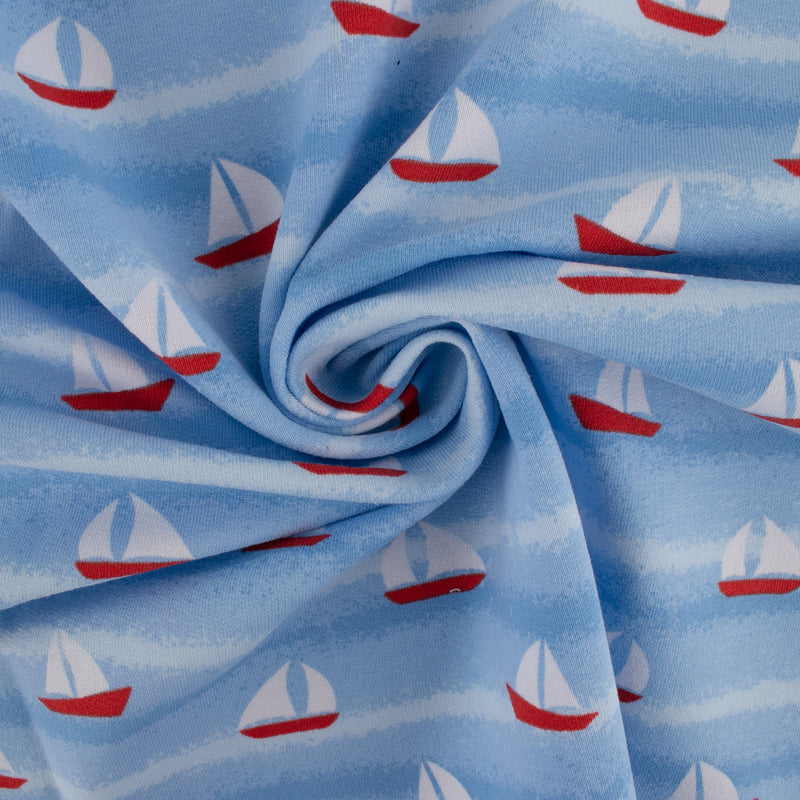 EUROPEAN - Cotton French Terry Print  - Sailboat - Blue