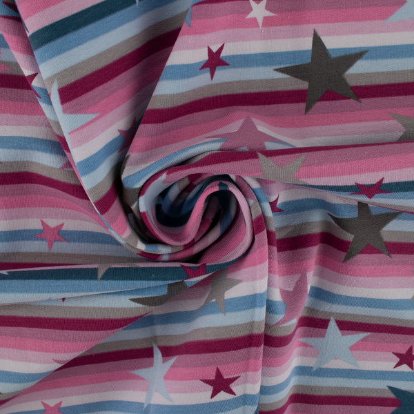 EUROPEAN - Cotton French Terry Print  - Stars - Pink