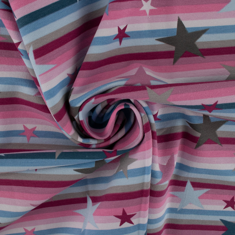 EUROPEAN - Cotton French Terry Print  - Stars - Pink