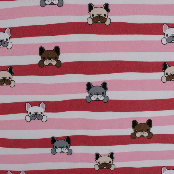 EUROPEAN - Cotton French Terry Print  - Pugs - Pink