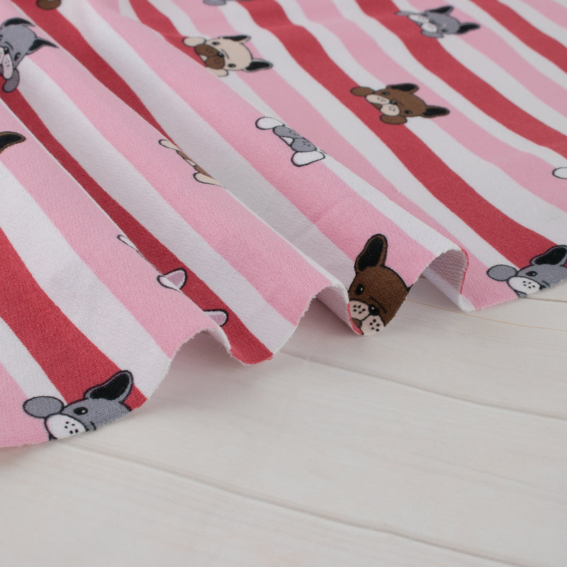 EUROPEAN - Cotton French Terry Print  - Pugs - Pink