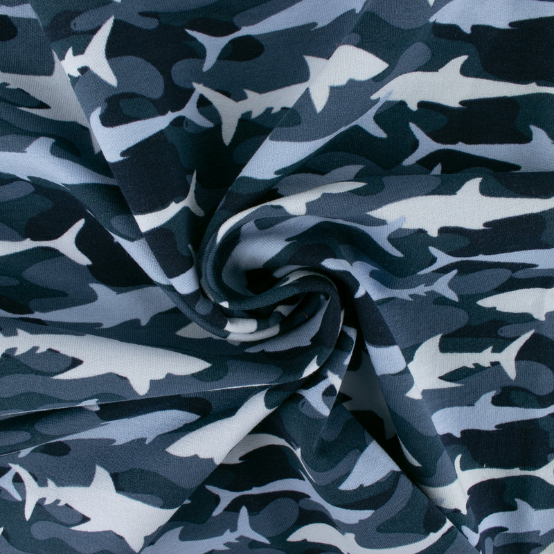 EUROPEAN - Cotton French Terry Print  - Shark - Navy