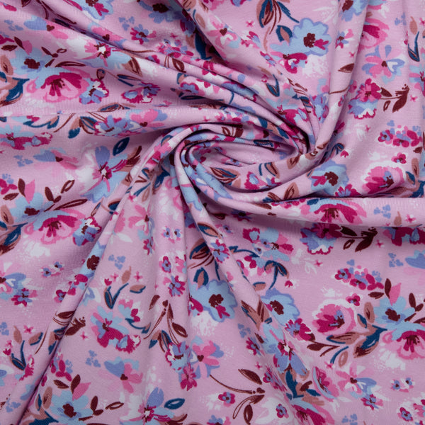 Cotton lycra printed knit - IMA-GINE F23 - Flowers - Pink