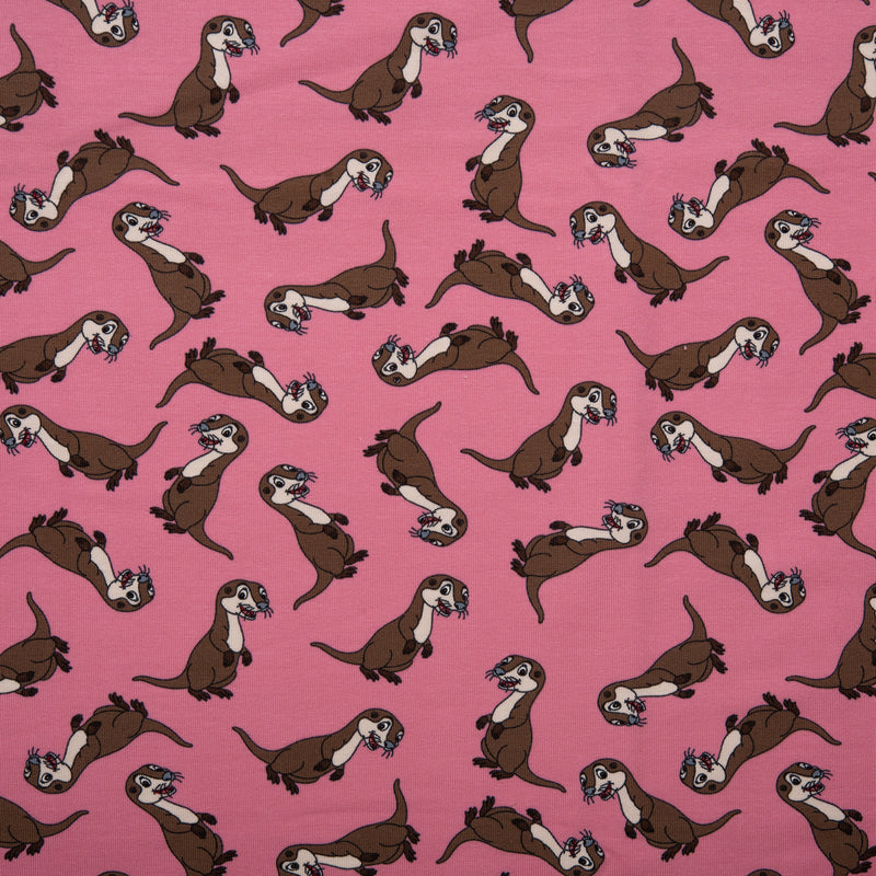 Cotton lycra printed knit - IMA-GINE F23 - Otters - Pink