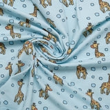 Tricot coton lycra imprimé - IMA-GINE F23 - Girafes - Bleu
