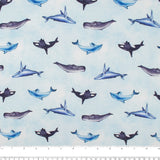 Cotton lycra printed knit - IMA-GINE F23 - Sea wildlife - Copen blue