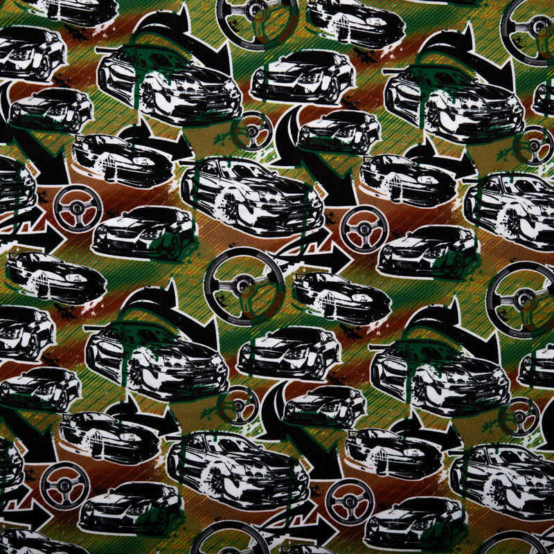 Printed Knit - FAST AND FURIOUS - Cars / Stering - Green