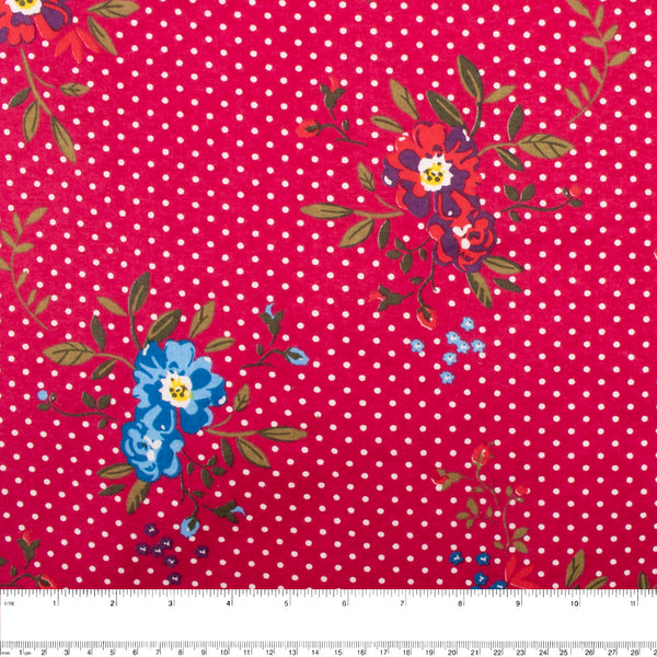 CHELSEA Flannelette Print - Clematis / Dots - Red