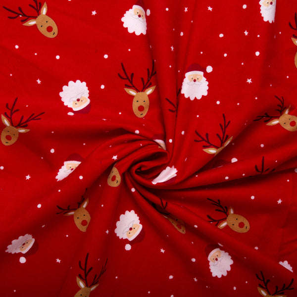 CHELSEA Flannelette Print - Santa / Deer - Red flame