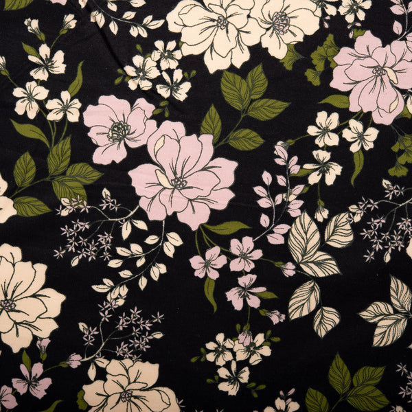 Printed Flannelette CHELSEA - Florals - Black