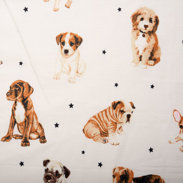 Printed Flannelette CHELSEA - Puppies - Offwhite