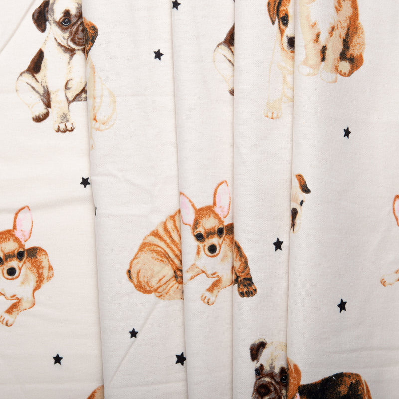 Printed Flannelette CHELSEA - Puppies - Offwhite