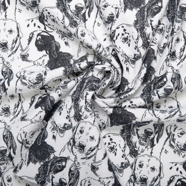 Printed Flannelette - CHARLIE - Dogs face - white