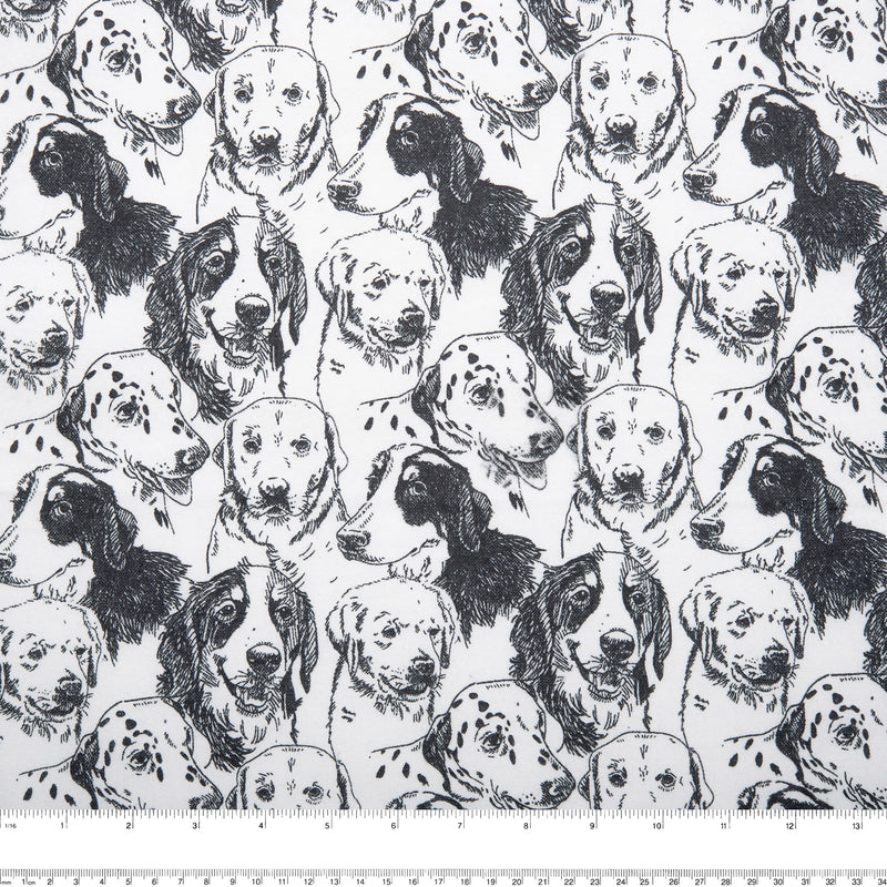 Printed Flannelette - CHARLIE - Dogs face - white