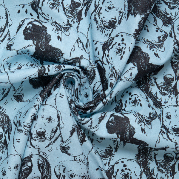 Printed Flannelette - CHARLIE - Dogs face - Blue