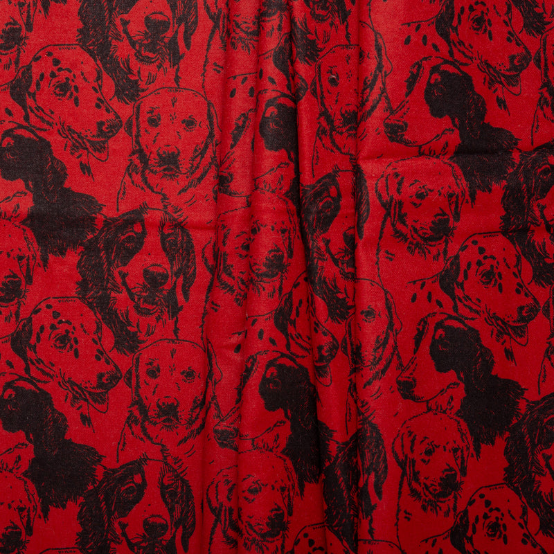 Printed Flannelette - CHARLIE - Dogs face - Red