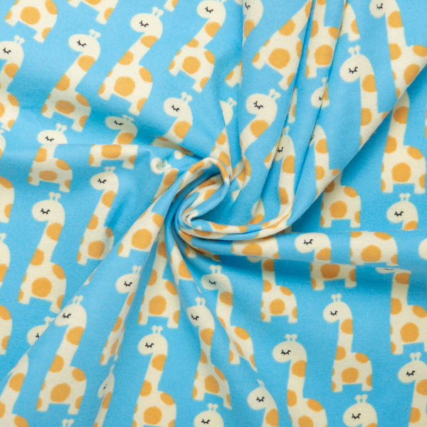 Flanellette Imprimée - CHARLIE - Bébé girafe - Turquoise