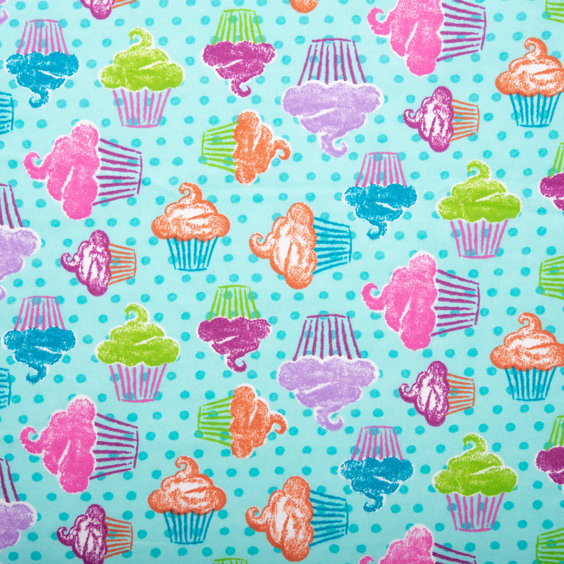 Printed Flannelette - CHARLIE - Cupcake dots - Aqua