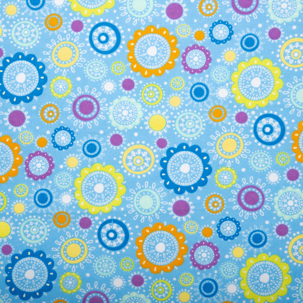 Flanellette Imprimée - CHARLIE - Cercle fleurs - Bleu
