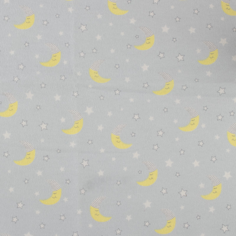 Printed Flannelette - CHARLIE - Moon / Star - Bluish grey