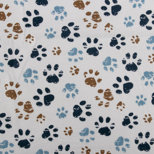 Printed Flannelette - CHARLIE - Dog and cat paws - Blue