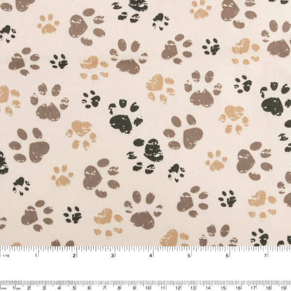 Printed Flannelette - CHARLIE - Dog and cat paws - Beige