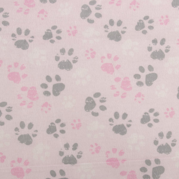 Printed Flannelette - CHARLIE - Dog and cat paws - Pink