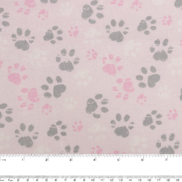 Printed Flannelette - CHARLIE - Dog and cat paws - Pink
