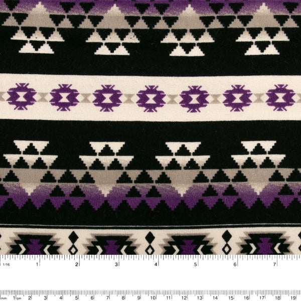 Printed Flannelette - CHARLIE - Navajo stripe - Black