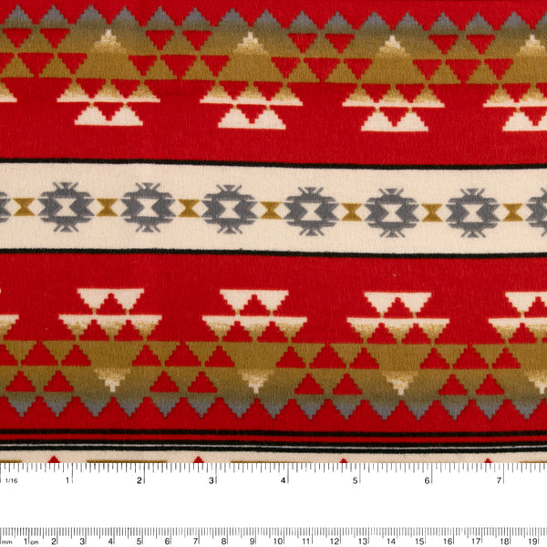 Printed Flannelette - CHARLIE - Navajo stripe - Red