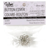 ROUND FLORAL RHINESTONE BUTTON COVER - Silver