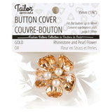 CACHE-BOUTON FLEUR EN STRASS ET PERLES - Or