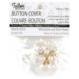 CACHE-BOUTON FLEUR EN STRASS ET PERLES - Blanc/Or