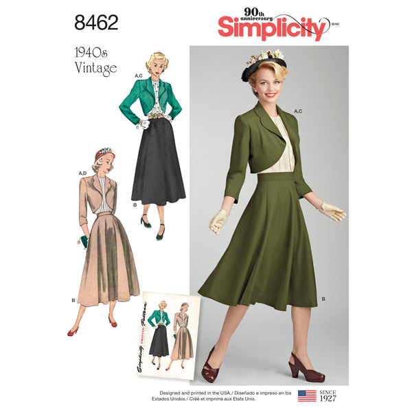 Simplicity S8462 Misses' Vintage Blouse, Skirt and Lined Bolero