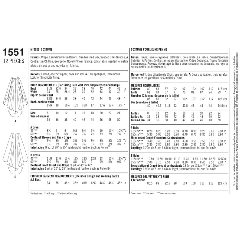 Simplicity S1551 Misses' Costumes