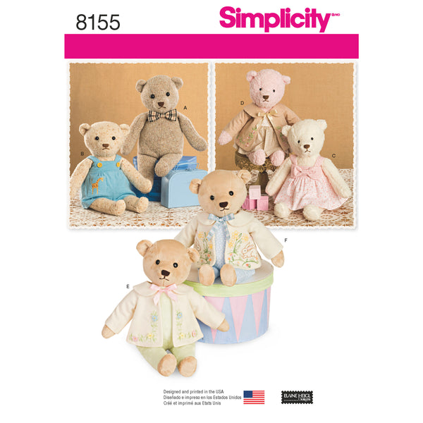 Simplicity S8155 Stuffed Bears with Clothes
