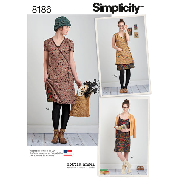 Simplicity S8186 Frock Wrap et Robe Glissante Dottie Angel pour Dames