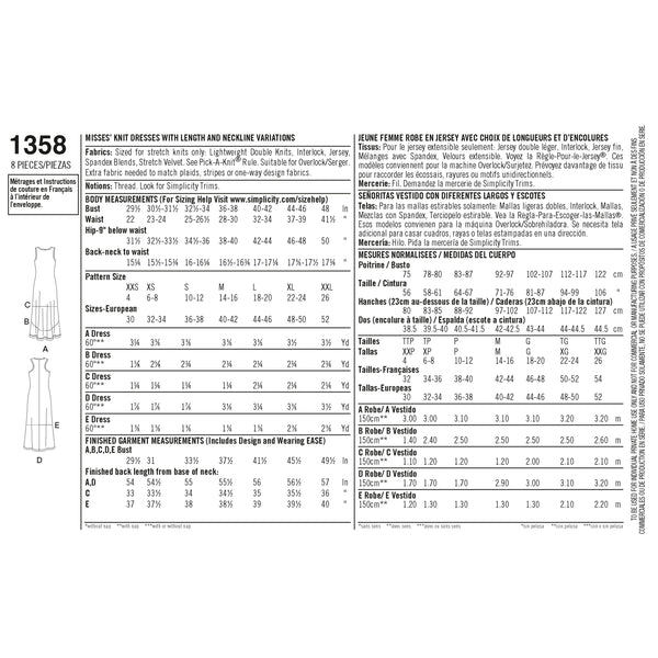 Simplicity S1358 ROBES POUR DAMES (XXS-XS-S-M-L-XL-XXL)