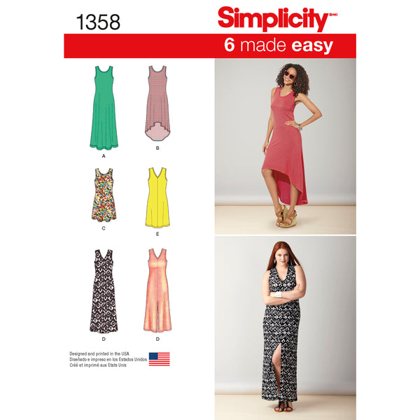 Simplicity S1358 DRESSES MISSES (XXS-XS-S-M-L-XL-XXL)