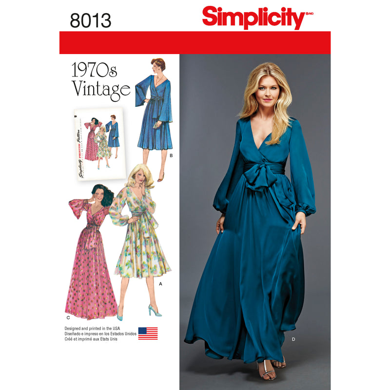 Simplicity S8013 Robes Rétro des Années 1970 pour Dames