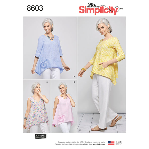 Simplicity S8603 Misses' Pullover Tops by Elaine Heigl (XS-XS-S-M-L-XL)