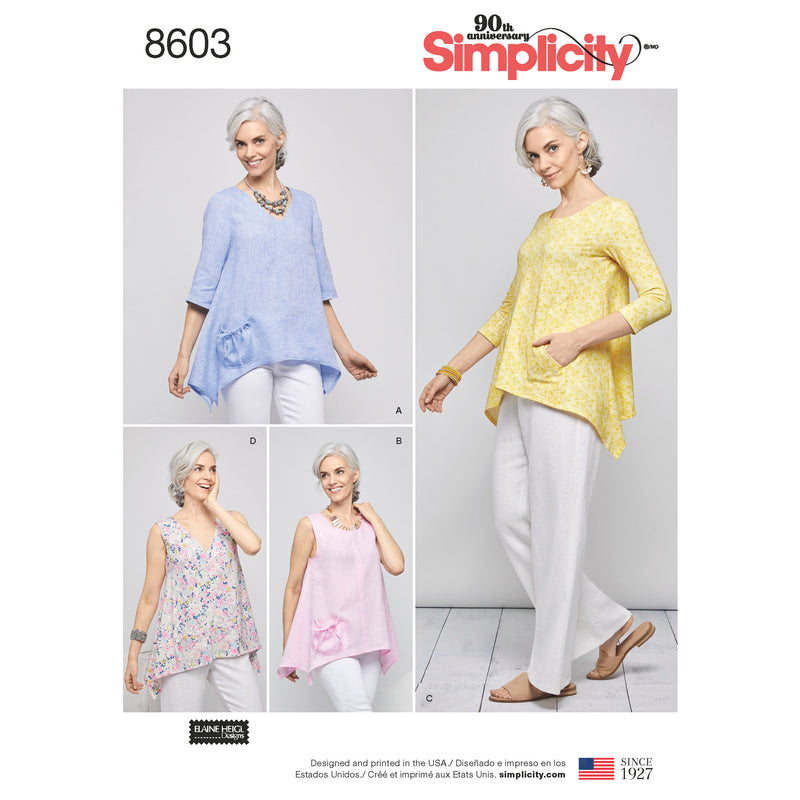 Simplicity S8603 Misses' Pullover Tops by Elaine Heigl (XS-XS-S-M-L-XL)